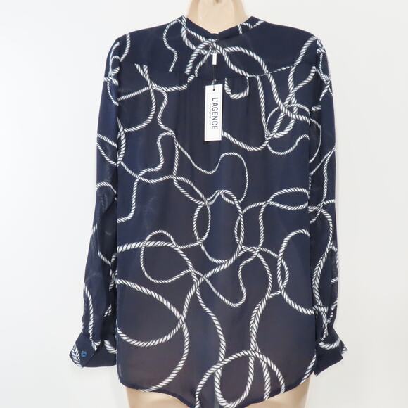 L'Agence Midnight Ivory Bardot Band Collar Blouse Size X-Small - Picture 5 of 7